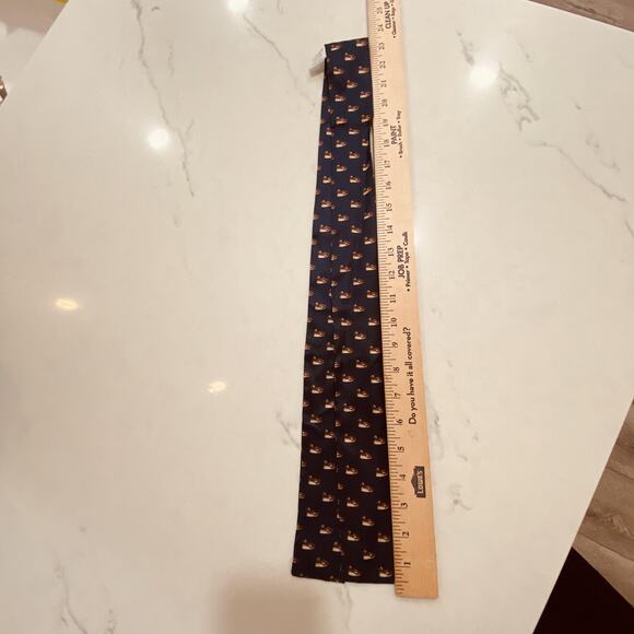 Symphony Scarf New York Scarf Womens Mallard Duck Print Navy 100% Silk Skinny - Picture 7 of 8